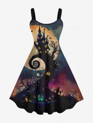 Plus Size Halloween Costume Moon Tree House Bat Print Tank Dress -  