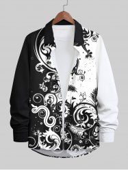 Plus Size Two Tone Paisley Floral Leaf Print Long Sleeve Hawaii Shirt For Men -  