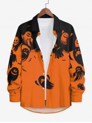 Plus Size Skull Ghost Bat Two Tone Print Halloween Button Shirt For Men -  