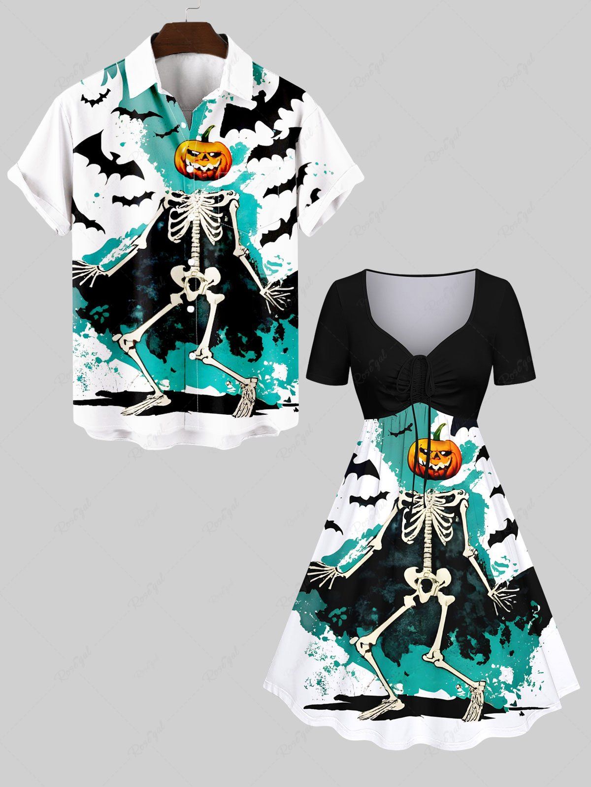 Affordable Halloween Costume Pumpkin Skeleton Bat Painting Splatter Print Plus Size Matching Set For Couples  