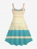 Plus Size Tropical Leaf Hibiscus Flowers Beach Sea Colorblock Print Hawaii Tank Dress -  