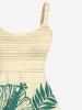 Plus Size Tropical Leaf Hibiscus Flowers Beach Sea Colorblock Print Hawaii Tank Dress -  