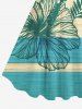 Plus Size Tropical Leaf Hibiscus Flowers Beach Sea Colorblock Print Hawaii Tank Dress -  