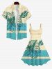 Plus Size Tropical Leaf Hibiscus Flowers Beach Sea Colorblock Print Hawaii Tank Dress -  