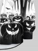 Plus Size Halloween Cat Pumpkin Bat Tree Forest Print Long Sleeve Buttons Shirt For Men -  