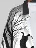 Plus Size Halloween Cat Pumpkin Bat Tree Forest Print Long Sleeve Buttons Shirt For Men -  
