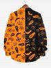 Plus Size Halloween Spider Web Bat Cross Ghost Face Colorblock Print Buttons Long Sleeve Shirt For Men -  