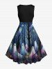 Robe Vintage Costume D'Halloween Plante Fantôme et Forêt Imprimés Grande Taille - Noir 2X
