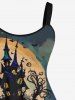 Plus Size Halloween Costume Moon Tree House Bat Print Tank Dress -  