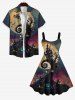 Robe D'Halloween Costume Lune et Arbre Imprimés Grande Taille - Multi-A 5X