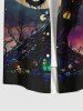 Plus Size Halloween Costume Moon Tree House Bat Print Buttons Pocket Shirt For Men -  