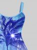 Plus Size Coconut Tree Ombre Colorblock Glitter 3D Print Hawaii Tank Dress -  