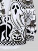 Plus Size Ghost Pumpkin Cat Tree Bat Skull Plaid Glasses Spider Web Print Halloween Button Shirt For Men -  