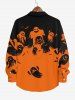 Plus Size Skull Ghost Bat Two Tone Print Halloween Button Shirt For Men -  