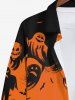 Plus Size Skull Ghost Bat Two Tone Print Halloween Button Shirt For Men -  