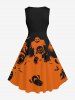 Plus Size Skull Ghost Bat Two Tone Print Halloween Costume Vintage Swing A Line Dress -  