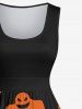 Plus Size Skull Ghost Bat Two Tone Print Halloween Costume Vintage Swing A Line Dress -  