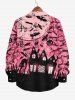 Plus Size Bat Pumpkin Tree Branch Cat Ink Painting Castle Print Halloween Button Shirt For Men -  