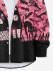 Plus Size Bat Pumpkin Tree Branch Cat Ink Painting Castle Print Halloween Button Shirt For Men -  