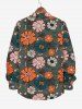 Plus Size Pumpkin Daisy Flower Bat Star Spider Web Print Halloween Button Shirt For Men -  