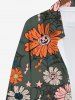 Plus Size Pumpkin Daisy Flower Bat Star Spider Web Print Halloween Button Shirt For Men -  