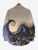 Plus Size Pumpkin Tree Branch Print Halloween Ombre Button Shirt For Men -  