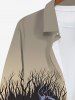 Plus Size Pumpkin Tree Branch Print Halloween Ombre Button Shirt For Men -  