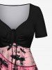 Robe D'Halloween Costume Chauve-souris Citrouille et Château Imprimés Grande Taille - Rose clair 6X