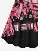 Robe D'Halloween Costume Chauve-souris Citrouille et Château Imprimés Grande Taille - Rose clair 6X