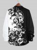 Plus Size Two Tone Paisley Floral Leaf Print Long Sleeve Hawaii Shirt For Men -  