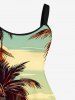 Plus Size Colorful Coconut Tree Sea Print Hawaii Ombre A Line Tank Dress -  
