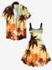 Plus Size Colorful Coconut Tree Sea Print Hawaii Ombre A Line Tank Dress -  