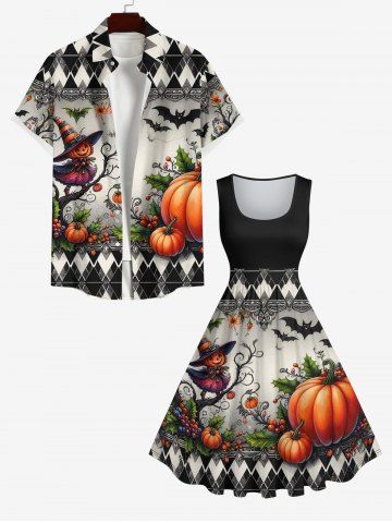 Halloween Costume Pumpkin Bat Pixie Fruits Print Plus Size Matching Outfit For Couples - BLACK