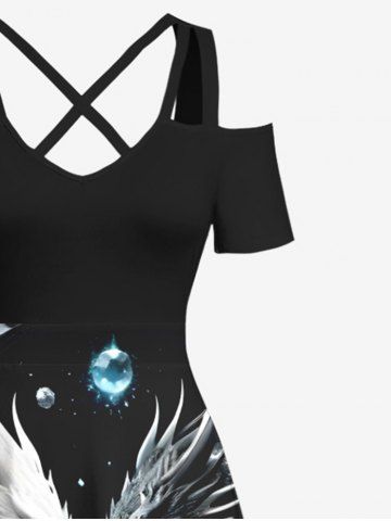 Plus Size Dragon Planet Galaxy Print Halloween Costume Crisscross A Line Maxi Dress