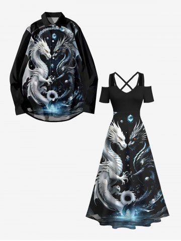 Plus Size Dragon Planet Galaxy Print Halloween Costume Crisscross A Line Maxi Dress