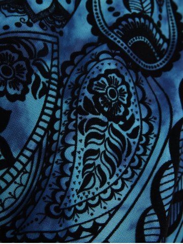 Plus Size Paisley Flowers Flocking Mesh Buckle Lace Trim Ruched Ruffles Hooded Dress