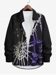 Plus Size Chain Bead Spider Web Print Halloween Button Shirt For Men -  