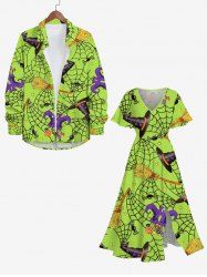 Halloween Costume Spider Web Hat Boots Broom Print Plus Size Matching Outfit For Couples -  