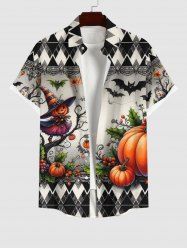 Plus Size Halloween Costume Pumpkin Bat Pixie Fruits Print Buttons Pocket Shirt For Men -  