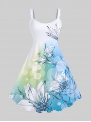 Plus Size Flowers Leaf Ombre Colorblock Bubble Print Hawaii Tank Dress -  