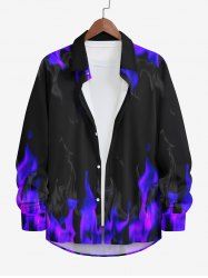 Plus Size Fire Flame Print Halloween Button Shirt For Men -  
