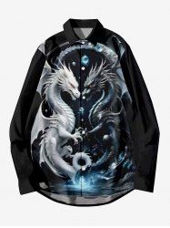 Chemise D'Halloween Bouton Planète Galaxie Dragon Imprimés de Grande Taille pour Homme - Noir L