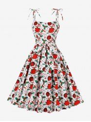 Plus Size Flower Fruit Leaf Chiristmas Ball Candy Print Tie Cami Vintage Dress -  
