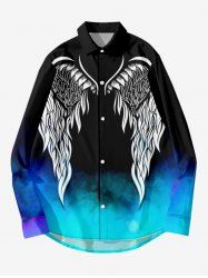 Plus Size Feather Wing Ombre Cloud Print Halloween Button Shirt For Men -  