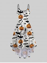 Robe D'Halloween à Bretelle Asymétrique Citrouille Chauve-souris et Toile D'Araignée Imprimés de Grande Taille - Multi-A 3X