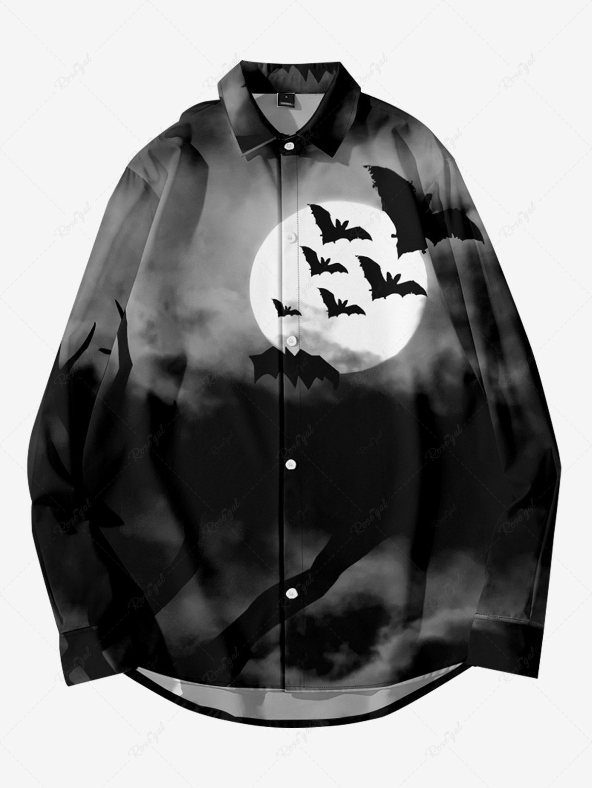 Buy Plus Size Bat Moon Ombre Midnight Print Halloween Button Shirt For Men  