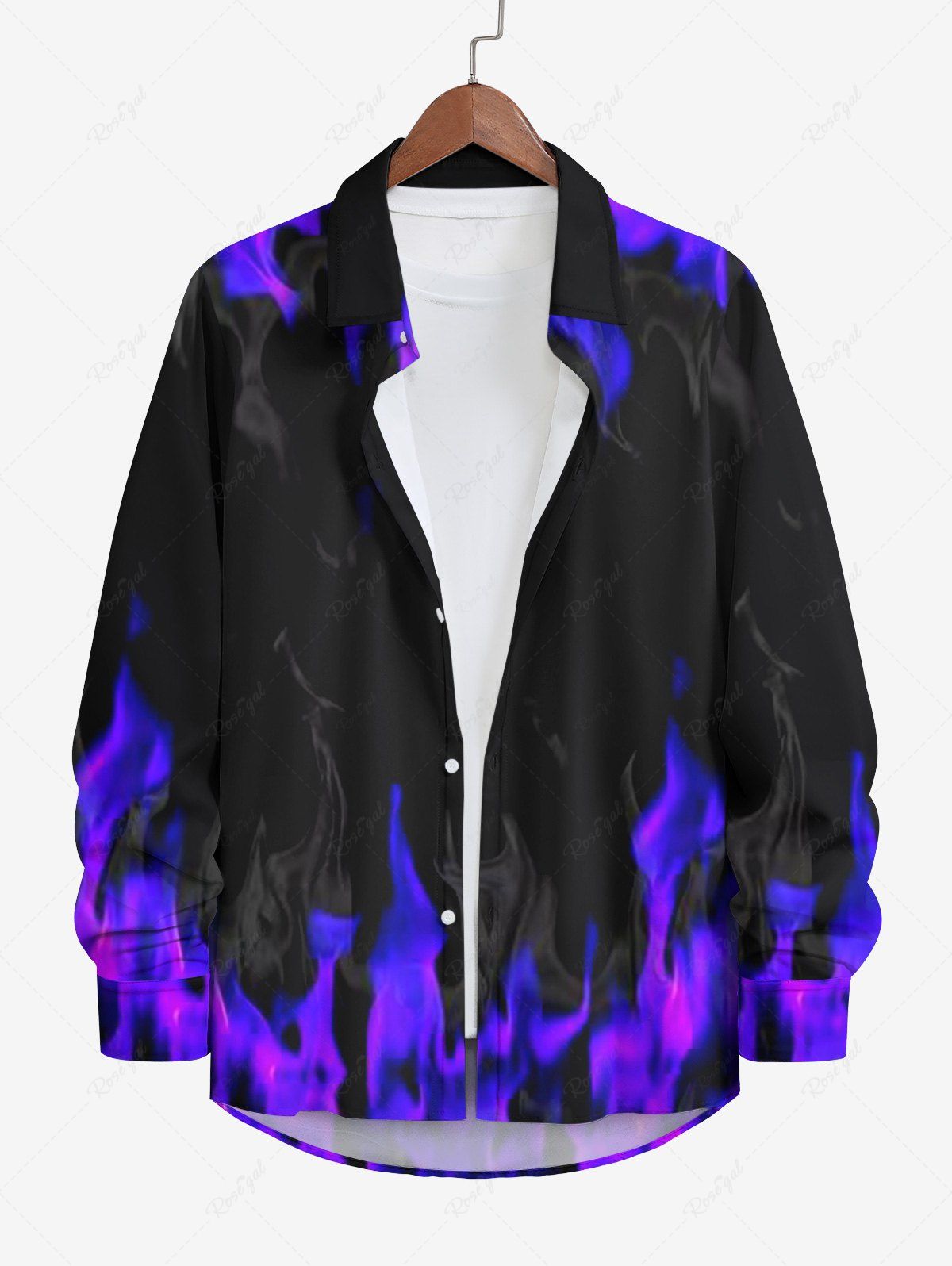 Fancy Plus Size Fire Flame Print Halloween Button Shirt For Men  