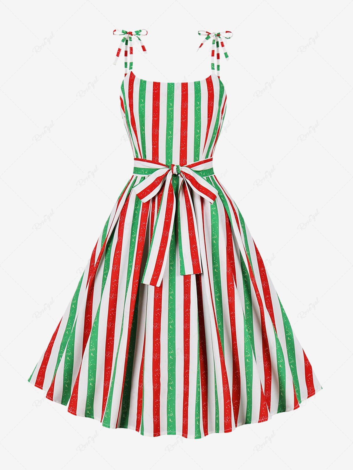 Shop Plus Size Stripes Print Tie Bowknot Cami Vintage Dress  
