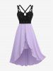 Rose Flower Lace Knotted Top and Cinched Laser Cut Crisscross Strappy Flounce Hem Dress Plus Size Outfit -  