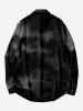 Plus Size Bat Moon Ombre Midnight Print Halloween Button Shirt For Men -  